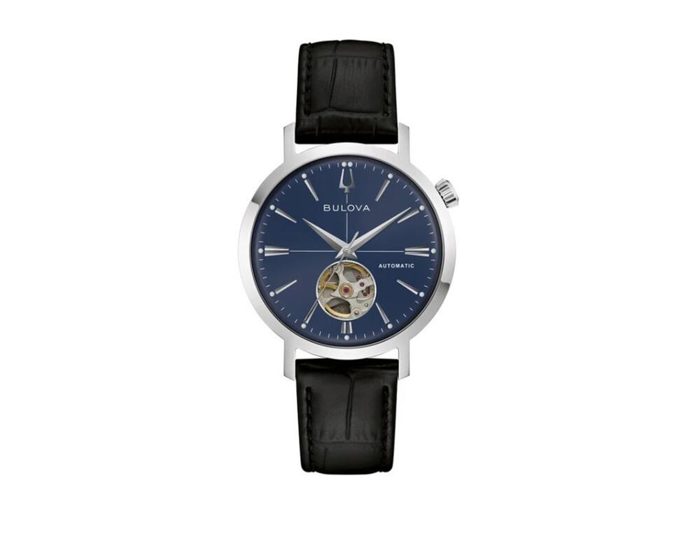 NEW Bulova Aerojet, Blue Stainless Steel Leather Automatic Men's Watch - 96A342
